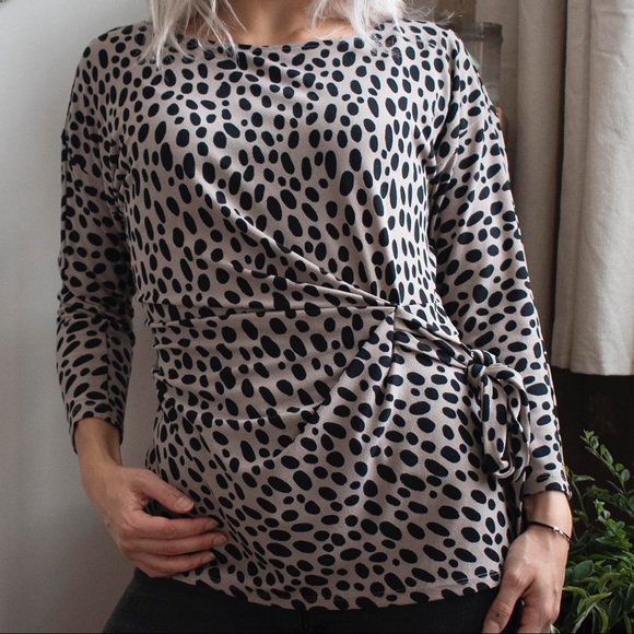 Animal Print Blouse with Tie - Picture 2 of 4